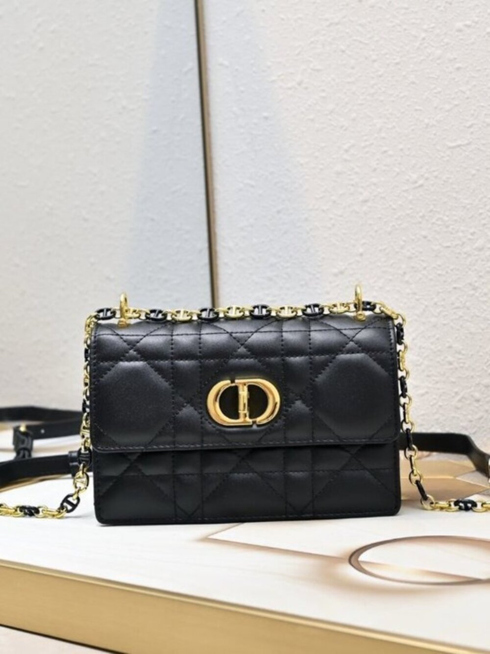Christian Dior Macrocannage Mini Miss Caro Black Lambskin Leather Chain Bag